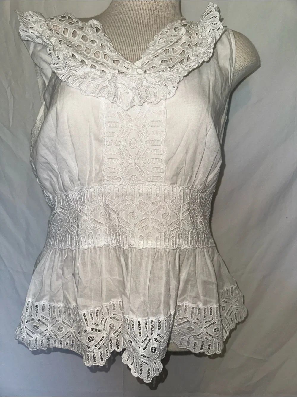 Tory Burch White Eyelet Lace Sleeveless Camisole